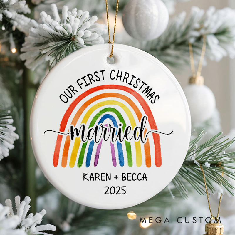 Personalized Our First Christmas Married Rainbow Ornament LGBTQ Lesbian Gay Married Ornament Christmas Ornament for LGBTQA+
