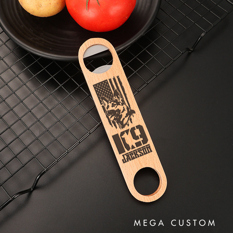 Personalized K9 Wooden Handled Engraved Bottle Opener Gift for Dog Lovers Police Supporters