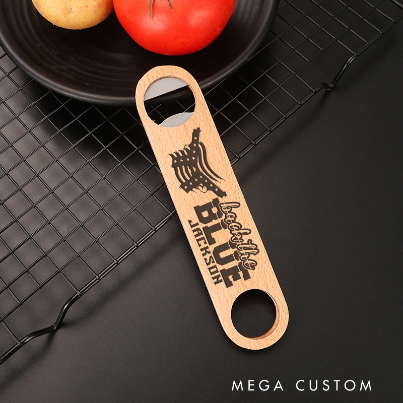 Personalized Back the Blue Wooden Handled Engraved Bottle Opener Gift for Police Officer Police Supporters