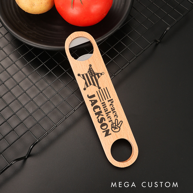 Personalized Peace Maker Wooden Handled Engraved Bottle Opener Gift for Law Enforcement Supporters