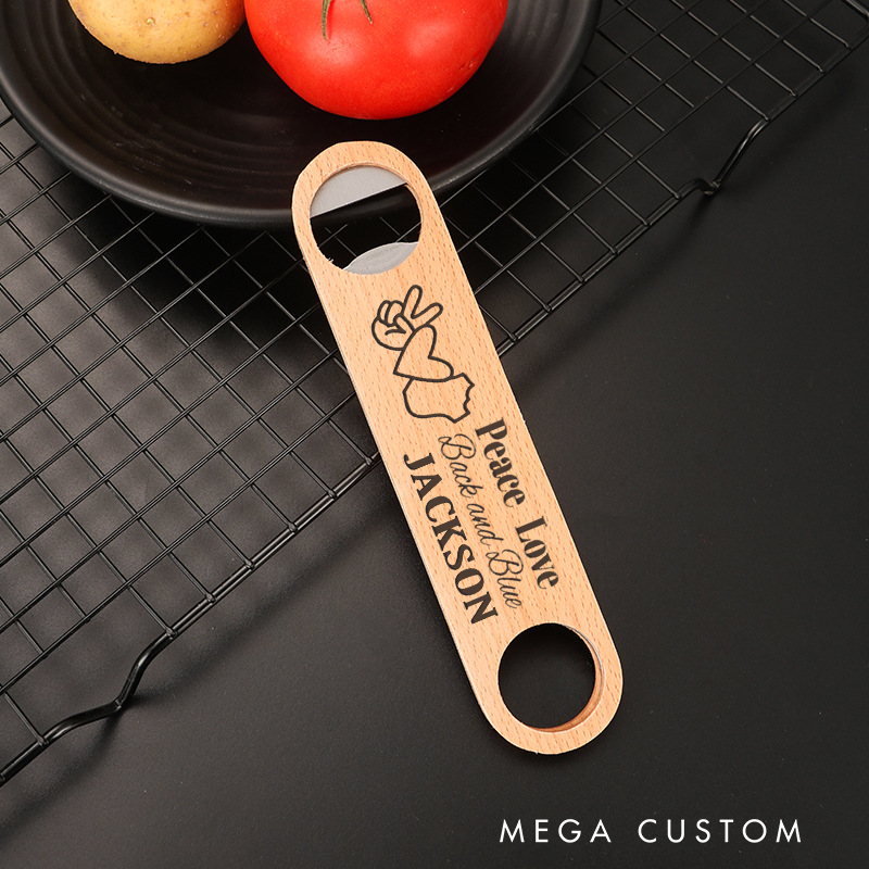 Personalized Peace Love Wooden Handled Engraved Bottle Opener Gift for Police Supporters