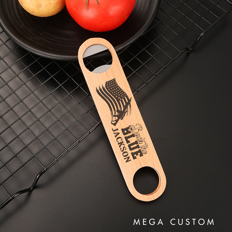 Personalized Wooden Handled Engraved Bottle Opener Gift for Law Enforcement Supporters