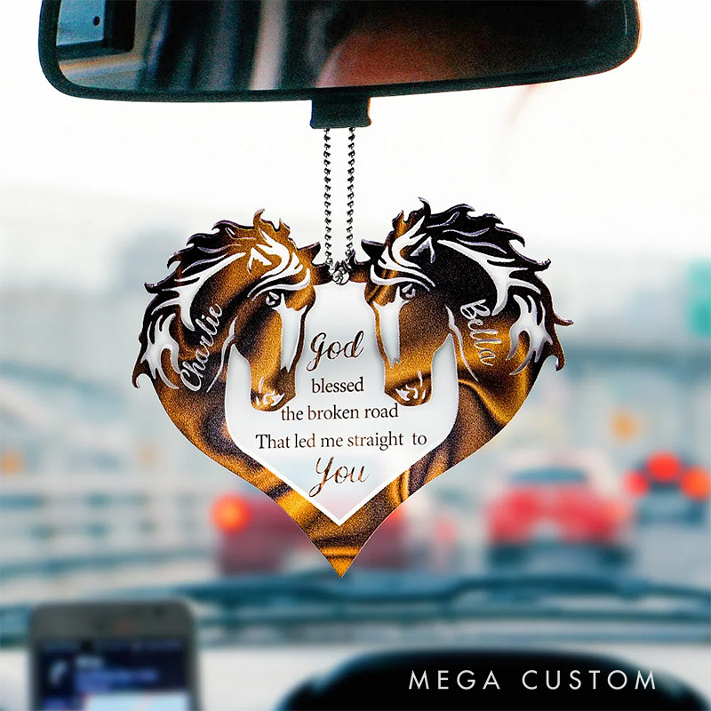 Personalized Couple Horse Heart God Blessed Acrylic Ornament with Name Religious Gift for Christians