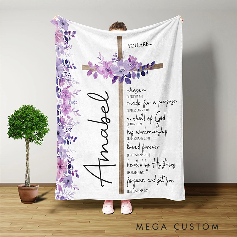 Personalized you are Bible Verse Cross Throw Blanket with Name Religious Gift Birthday Gift for Women