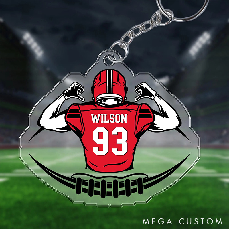 Personalized American Football Player Keychain with Custom Number and Name for True Fans