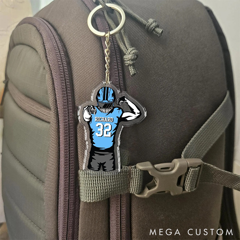 Personalized American Football Player Acrylic Keychain with Custom Number and Name, Show Off Your Team Spirit