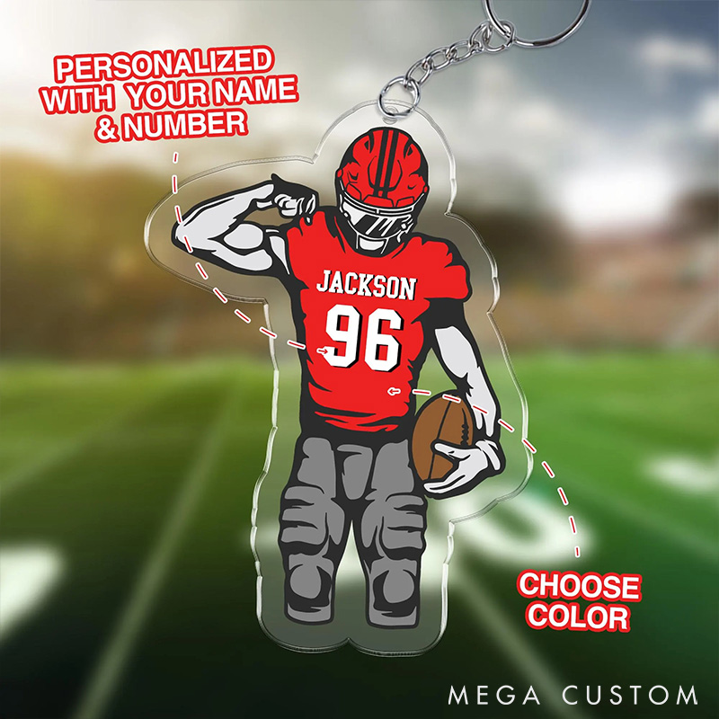 [Copy]Personalized American Football Player and Flame Design Acrylic Keychain with Custom Number 