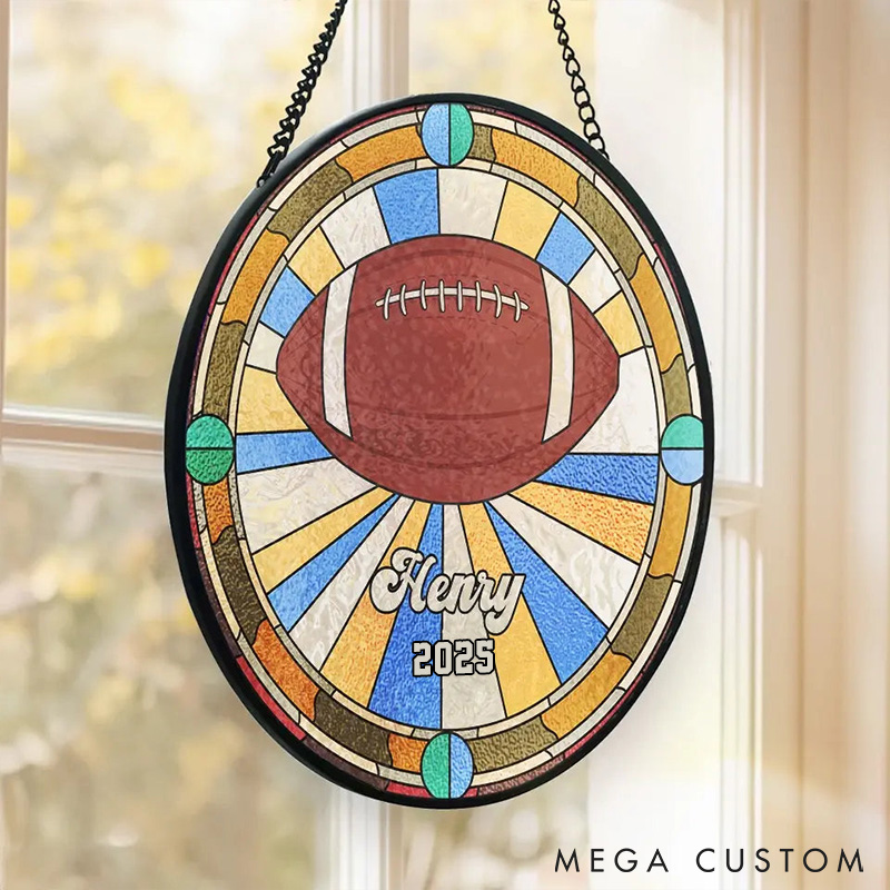 Personalized AmericanFootball Glass Window Hanging Suncatcher with Custom Name and Year