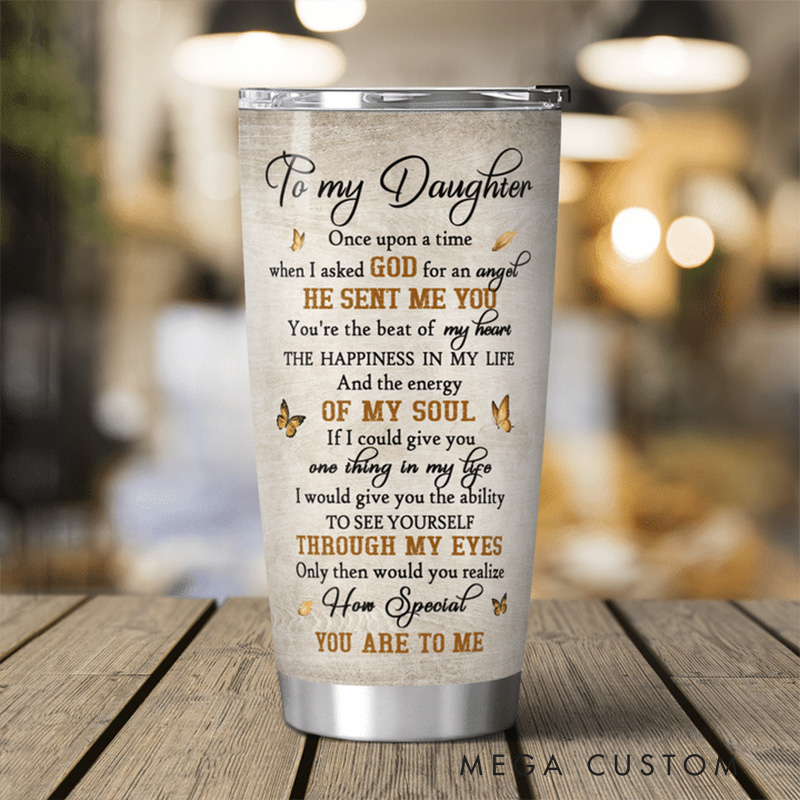 Personalized to My Daughter Butterfly Sunflower Cross Stainless Steel Tumbler with Name Religious Gift Birthday Gift for Daughter
