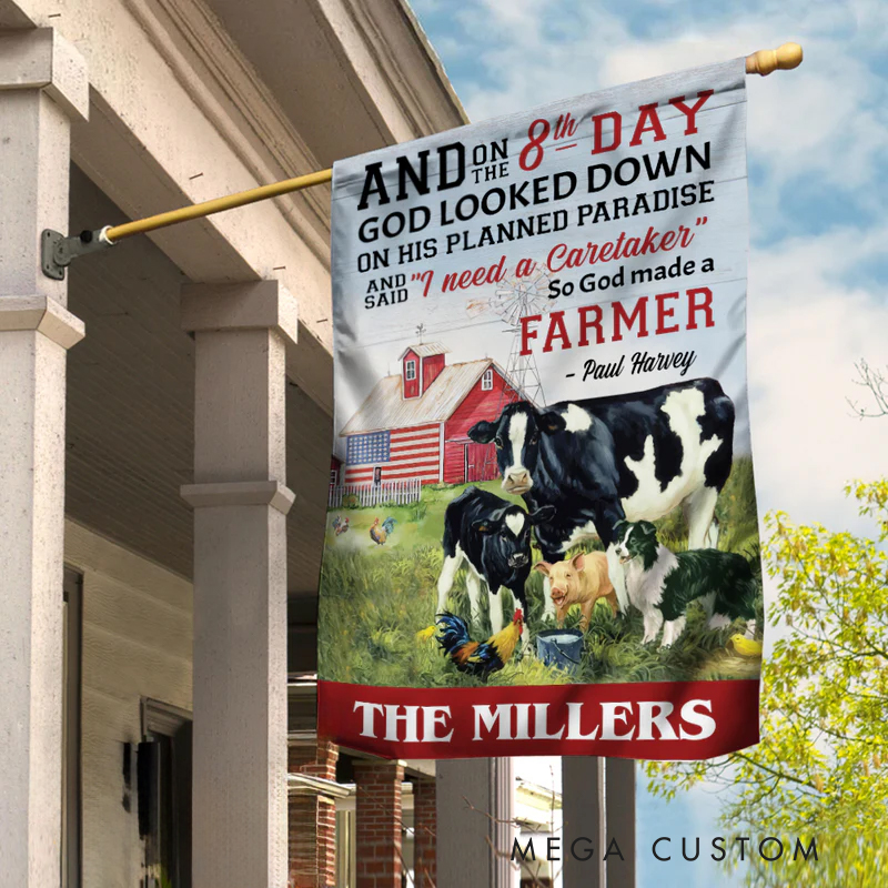 Personalized Farm Landscape God Blessing Garden Flag with Text Yard Porch Decor Christmas Religious Gift for Family Christian