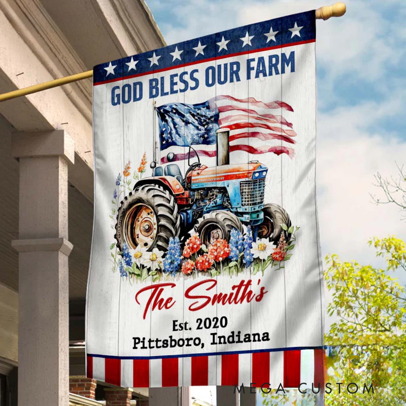 Personalized Family God Bless our Farm Garden Flag with Text Yard Porch Decor Christmas Religious Gift for Family Christian