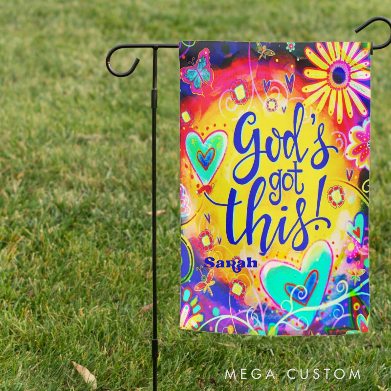 Personalized Pretty God's Got this Inspirivity Garden Flag with Text Yard Porch Decor Christmas Religious Gift for Family Christian