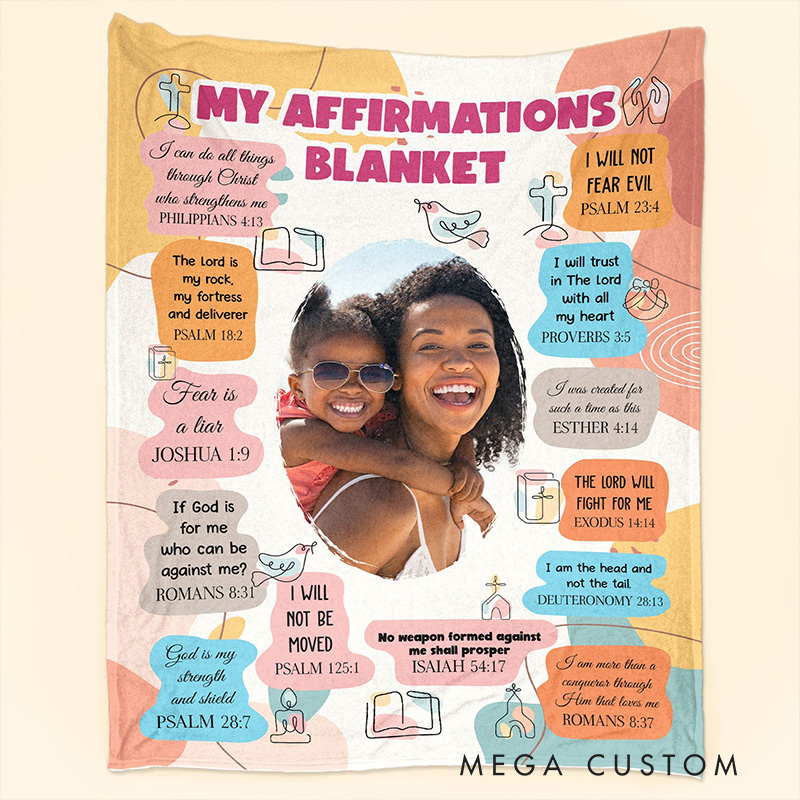 Personalized Christian Bible Verse Affirmations Throw Blanket with Photo Religious Gift Birthday Gift for Women