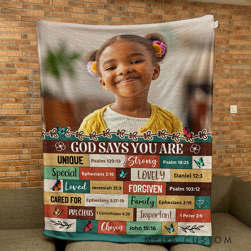 Personalized God Says you are Bible Verses Throw Blanket with Photo Religious Gift Birthday Gift for Girls