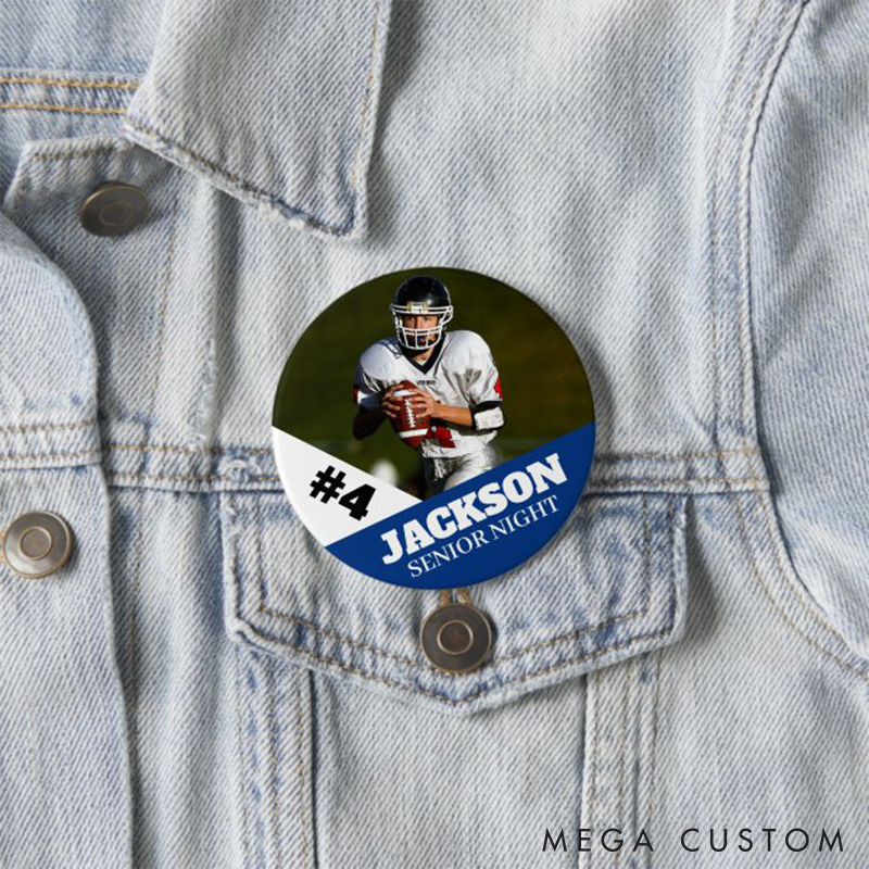 [Copy]Personalized American Football Button Pin with Custom Your Photo and Number