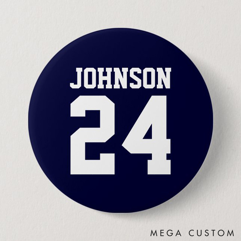 Personalized Sport Button Pin with Custom Your Name and Number for Sport Fans