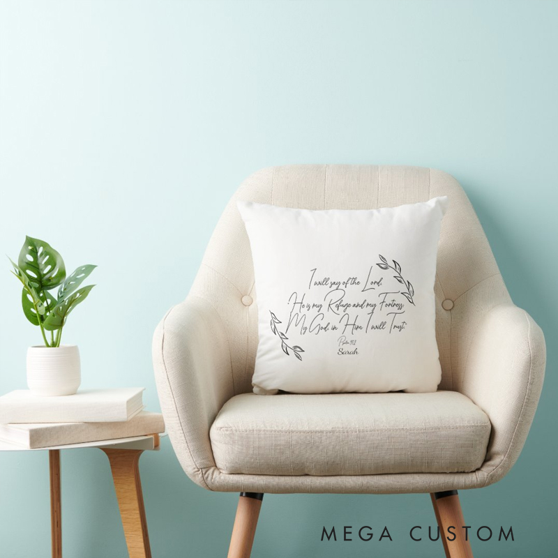 Personalized Psalm 91 Modern Botanical Leaves Throw Pillow with Name Christian Birthday Gift for Family Religious Inspirational Gift for Christian