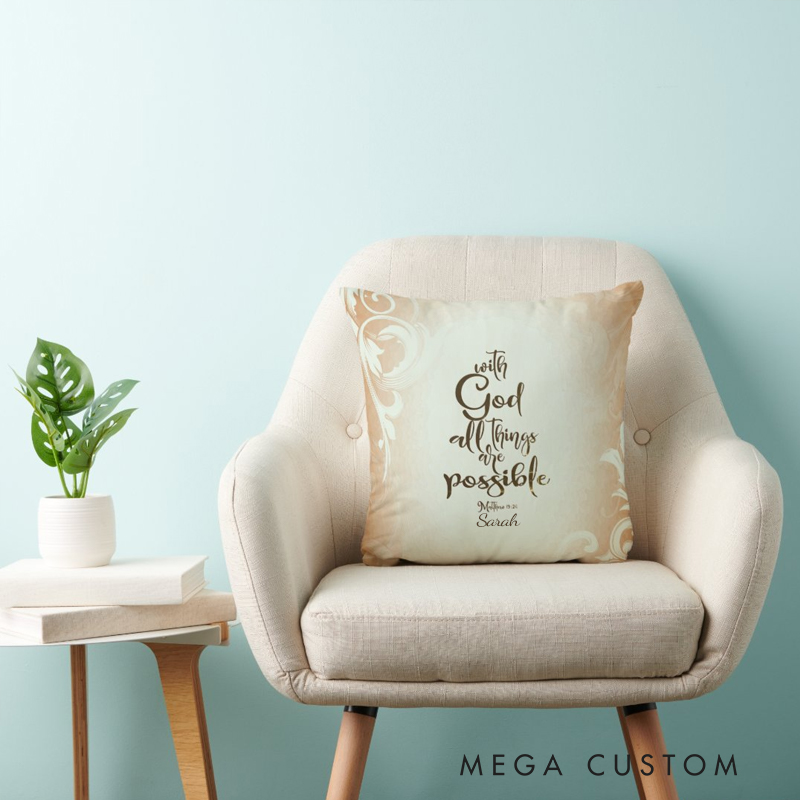Personalized With God All Things are Possible Throw Pillow with Name Christian Birthday Gift for Family Religious Inspirational Gift for Christian
