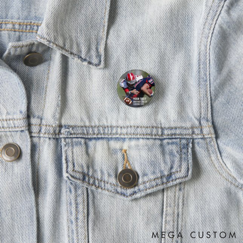 Personalized Action American Football Button Pin with Custom Player's Number,Text and Photo