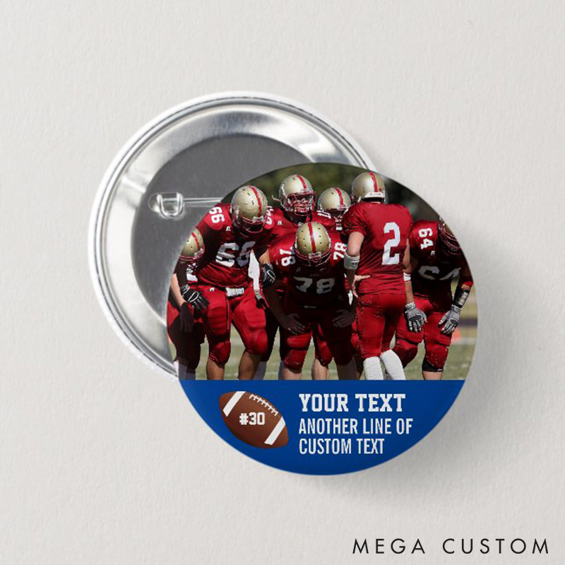 Personalized Action Team American Football Button Pin with Custom Number,Text and Photo