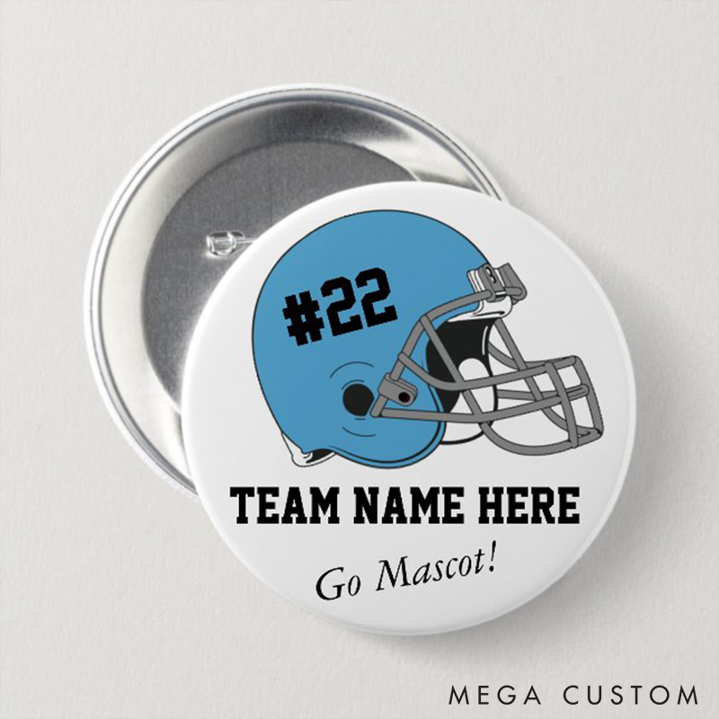 Personalized American Football Helmet Design Button Pin with Custom Your Team Name and Number for Fans