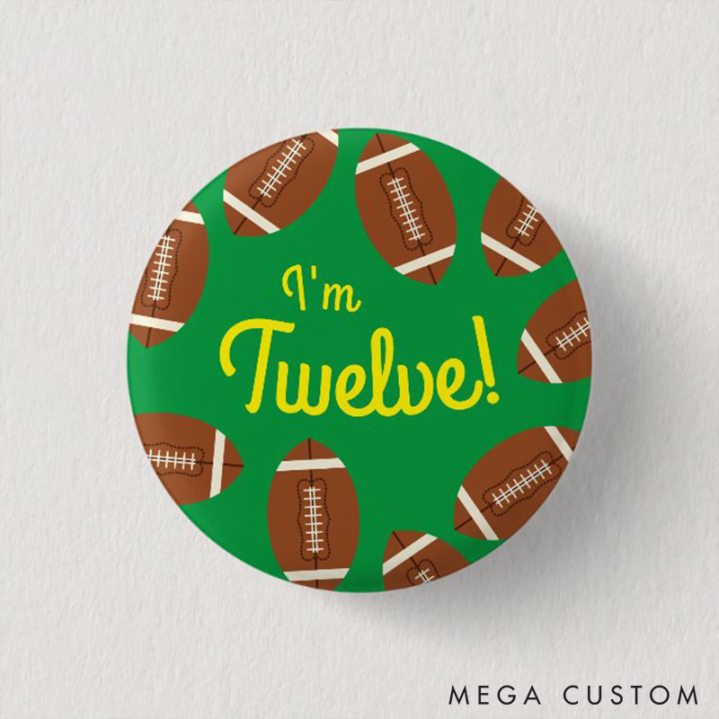Personalized American Football Birthday Design Button Pin with Custom Your Text