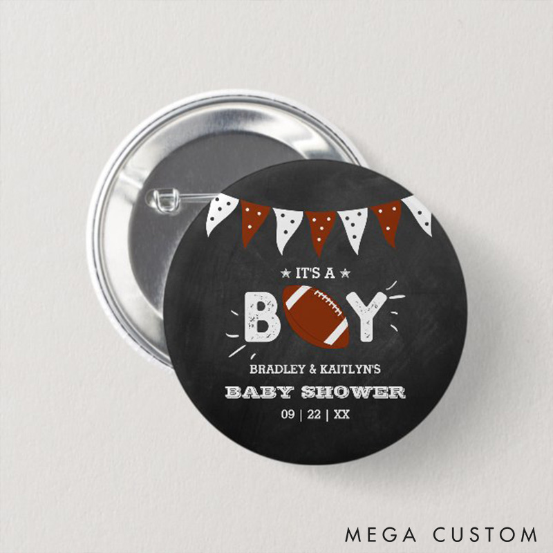 Personalized It’s a Boy American Football Birthday Design Button Pin with Custom Name and Special Date