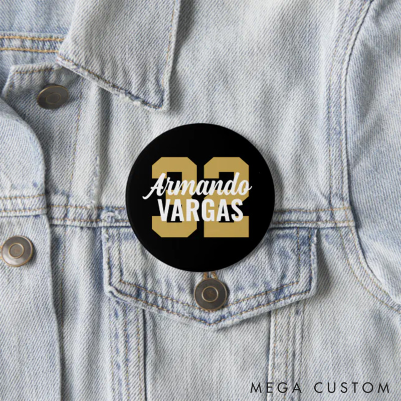 Personalized Sport Design Button Pin with Custom Name and Number