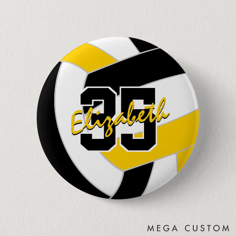 Personalized Volleyball Design Button Pin with Custom Your Name and Number for Fans