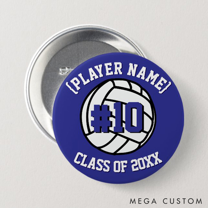 Personalized Volleyball Graduation Button Pin with Custom Player Name, Number and Year