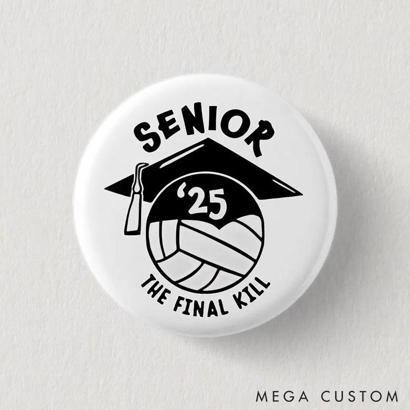 Personalized Senior Volleyball Button Pin with Custom Your Text for Fans