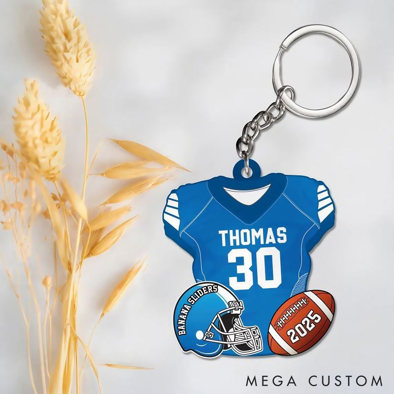 Personalized American Football Acrylic Keychain with Custom Team Name, Player Name, Year and Number