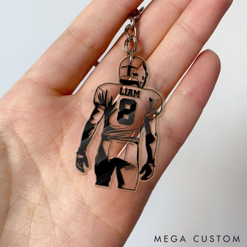 Personalized American Football Acrylic Keychain with Custom Player Name and Number