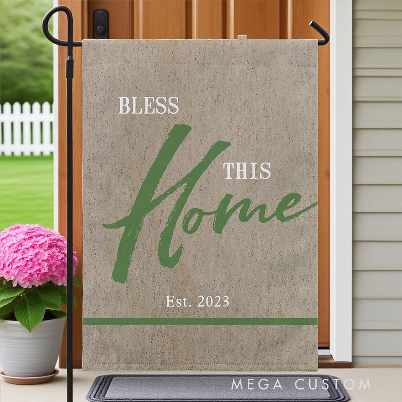 Personalized Our Home is Blessed Garden Flag with Text Yard Porch Decor Christmas Religious Gift for Family Christian