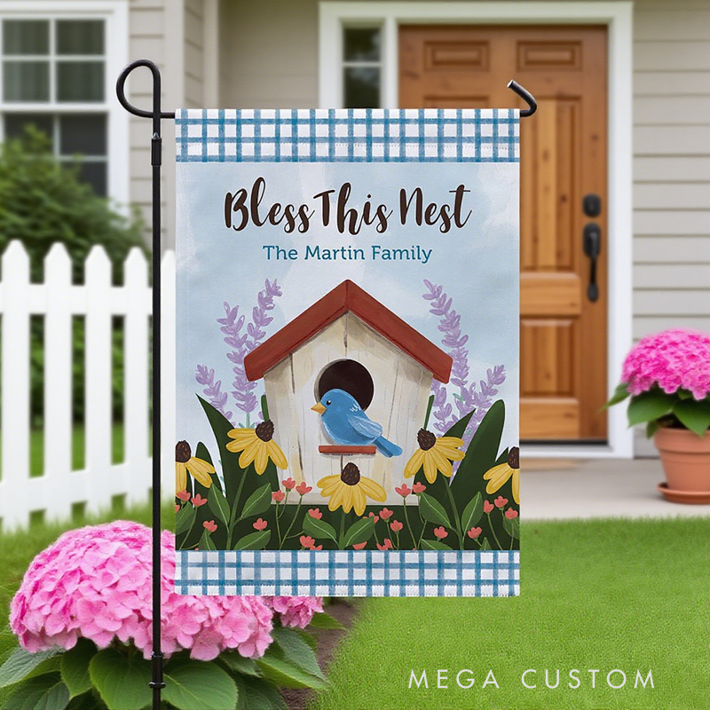 Personalized Bless this Nest Garden Flag with Text Yard Porch Decor Christmas Religious Gift for Family Christian