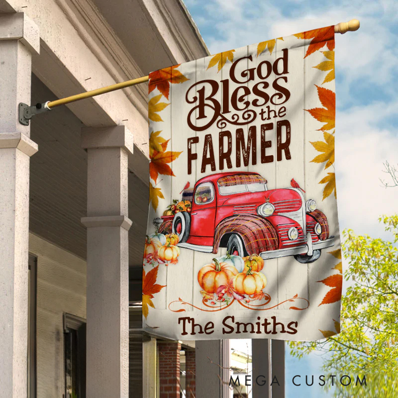 Personalized Farm Truck God Blessed Farmer Garden Flag with Text Yard Porch Decor Christmas Religious Gift for Family Christian