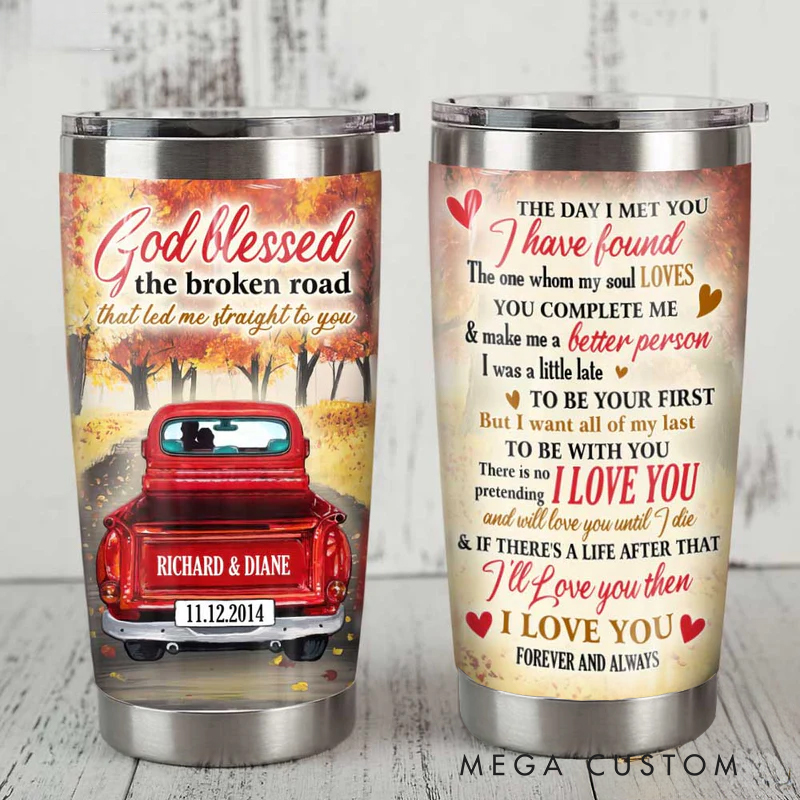 Personalized Red Truck God 20oz Tumbler with Name Stainless Steel Insulated Travel Mug Christian Gift