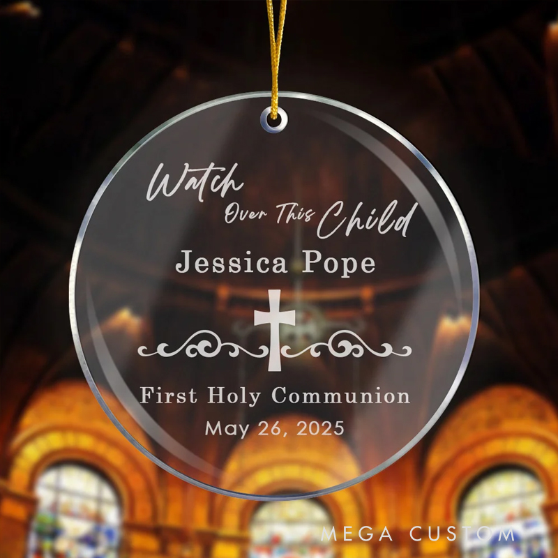 Personalized Watch Over This Child Acrylic Ornament First Holy Communion with Name Christening Gift for Christian