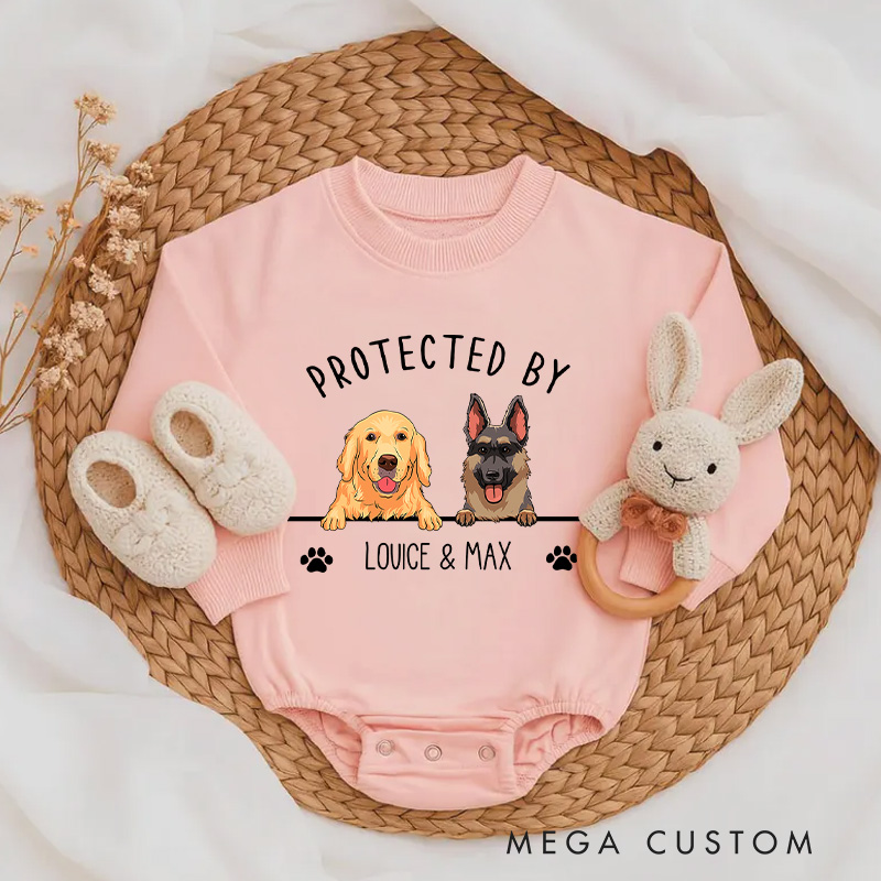 Personalized Protected by Dog Baby Bodysuit Pet Baby Outfit Gift for Pet Lover
