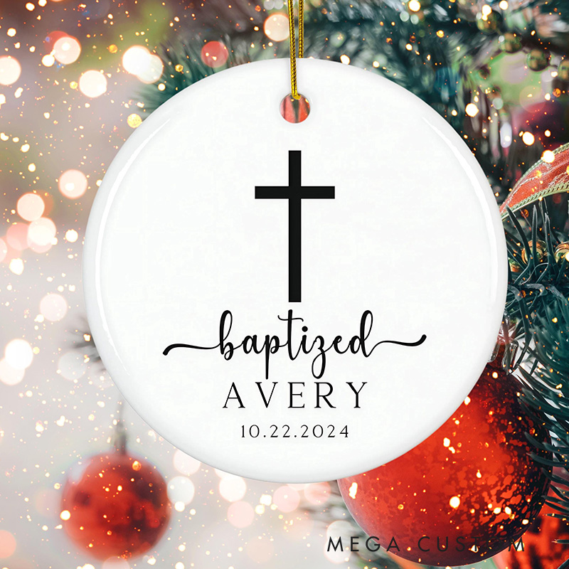 Personalized Cross Ceramic Ornament with Name and Date Religious Gift Baptism Gift for Boys and Girls