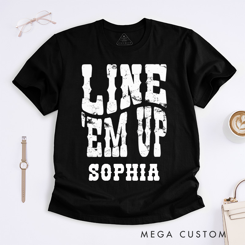 Personalized Line Em Up Western Style Unisex Classic T-Shirts Custom Name Cowboy Rodeo Gift for Men Women Birthday Present for Friends Family