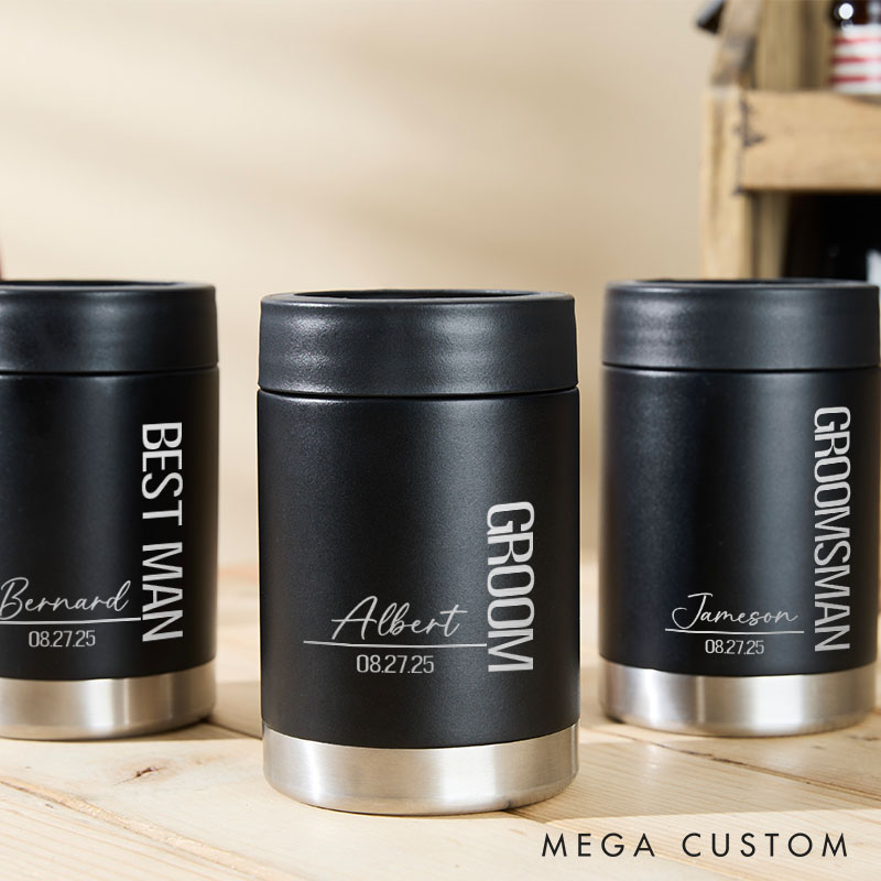 Personalized Groomsmen Wedding Party Can Coolers Engraved Groomsmen Proposal Gift Can Cooler Bachelor Party Gift Can Holder for Him