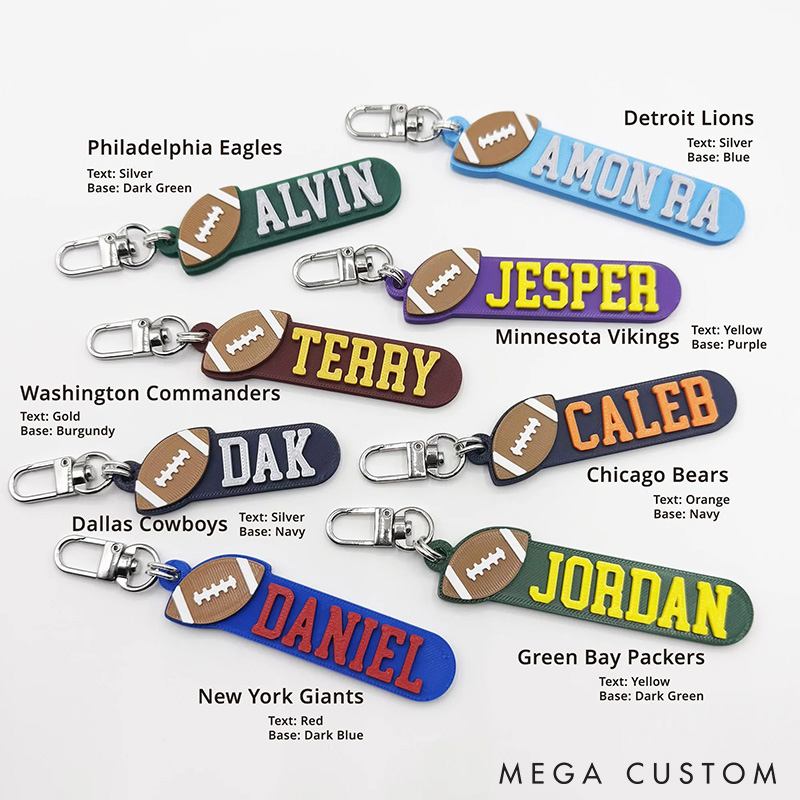 Personalized American Football 3D Printed Hard Plastic Keychains with Custom Your Name and Your Colors