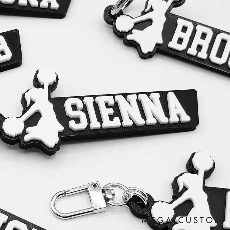 Personalized Cheerleader 3D Printed Hard Plastic Keychains with Custom Your Name 