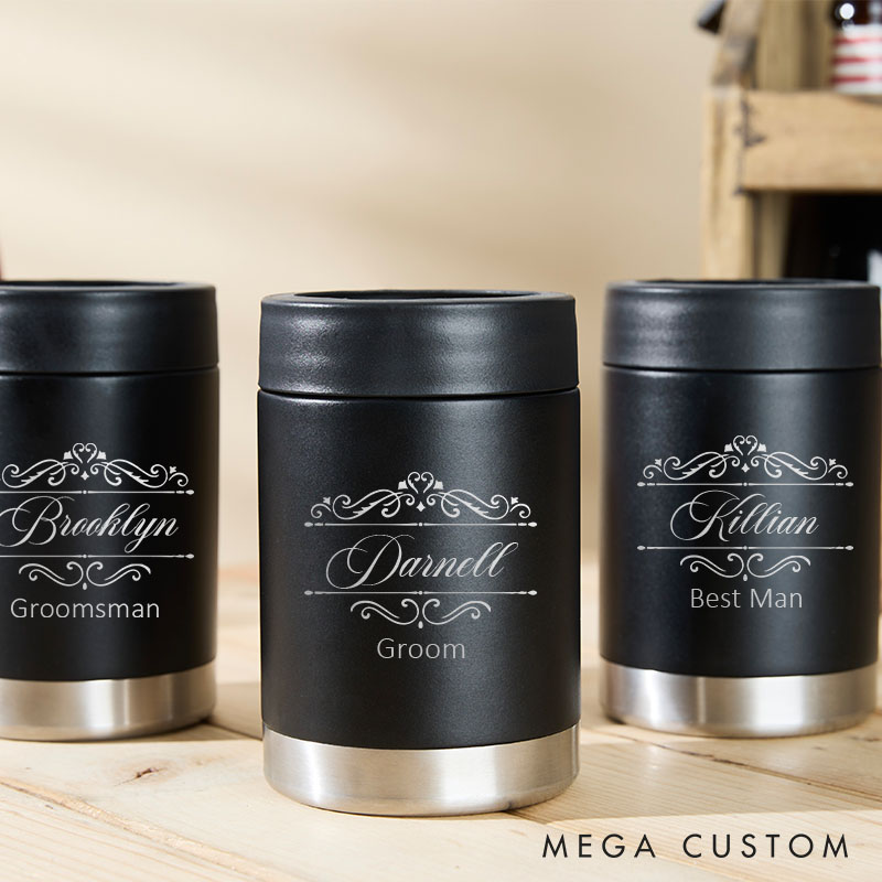 Personalized Wedding Party Can Coolers Engraved Mental Can Cooler Gifts for Groomsmen Best Man Proposal Gift for Men
