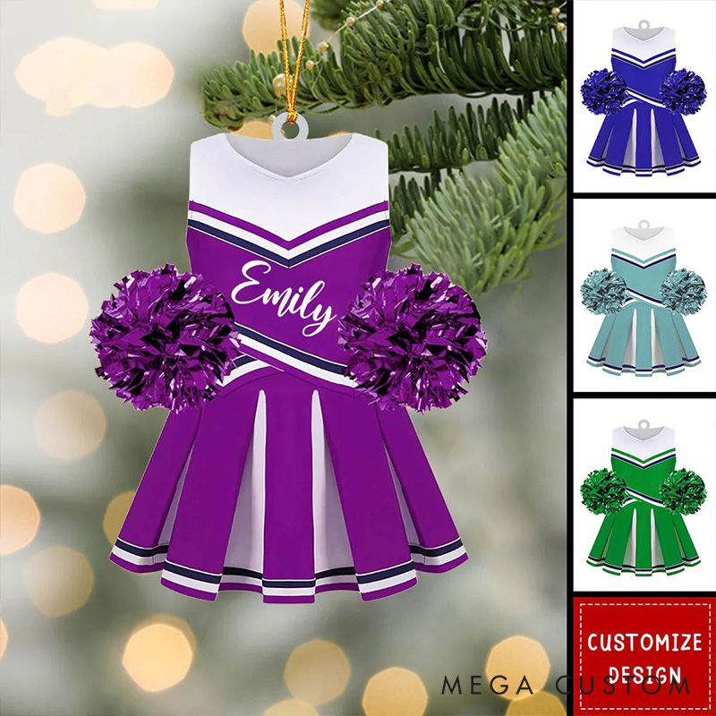 Personalized Cheerleader Acrylic Ornament with Custom Cheer Uniform and Pom Poms with Name
