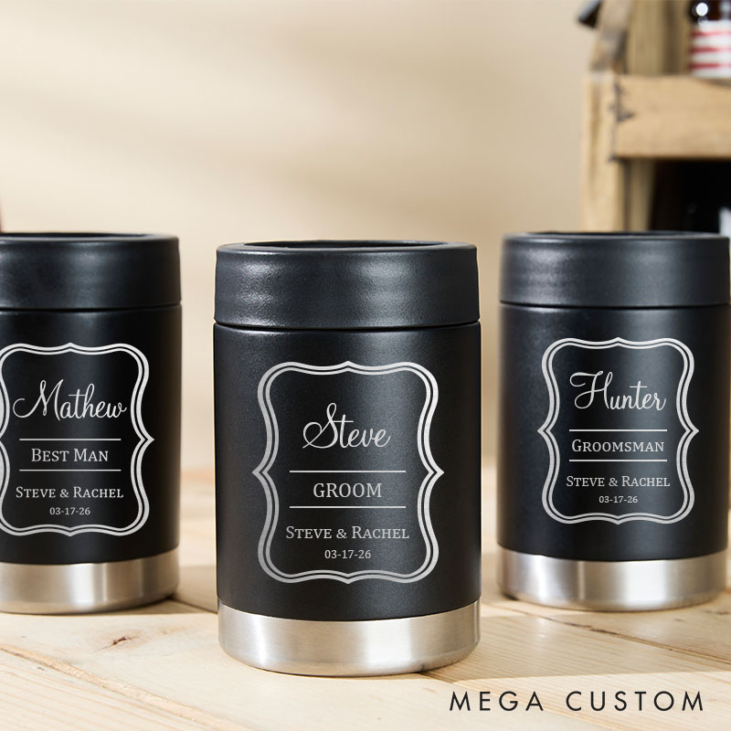Personalized Wedding Party Can Cooler for Men Engraved Groomsman Can Cooler Bachelor Party Favors Can Holder