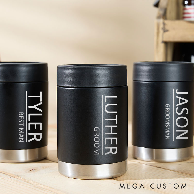 Personalized Groomsmen and Best Man Can Coolers Wedding Party Gifts with Names and Dates Bachelor Party Favors Can Holder