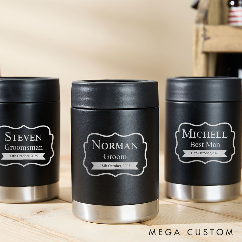 Personalized Unique Wedding Party Can Coolers for Groom and Groomsmen Bachelor Party Keepsakes Can Holder for Men