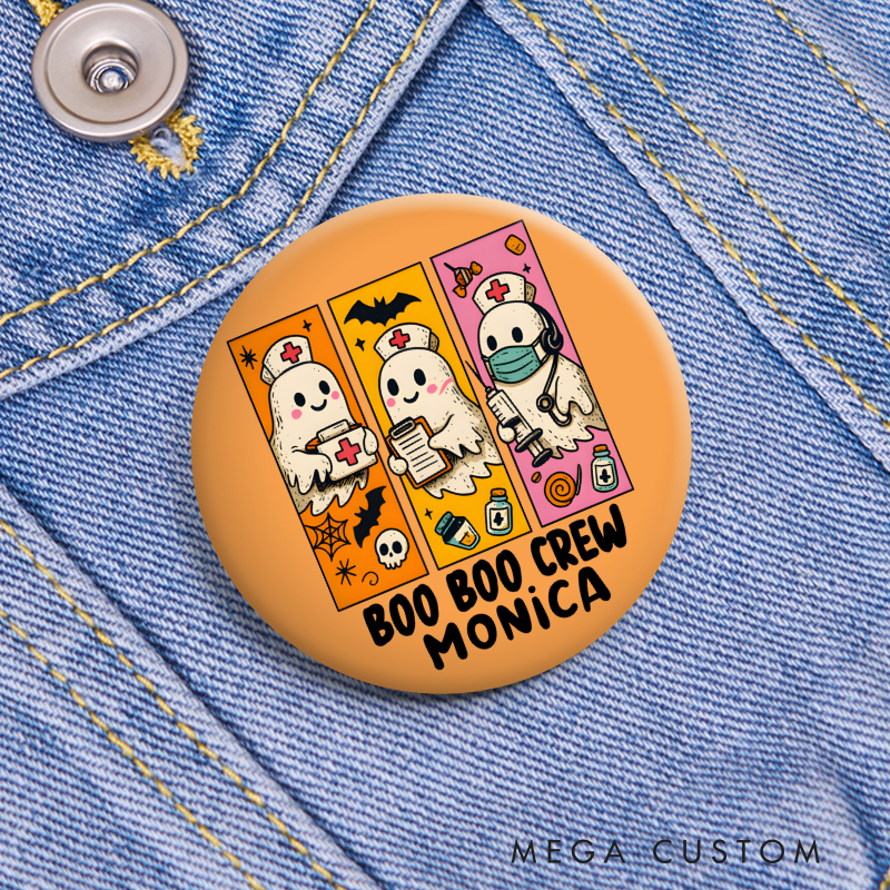 Personalized Nurse Button Pin Customized Boo Boo Crew Design Button Pin Nurse Halloween Gift